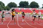 No 77 Shirin Irving (Surrey)  beats No 7 Stephanie Clitheroe (Bucks) in the Inter Girls 80 metres hurdles.